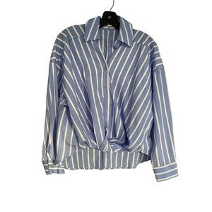 Roommates blue and white striped‎ buttoned and tied waist shirt size Medium
